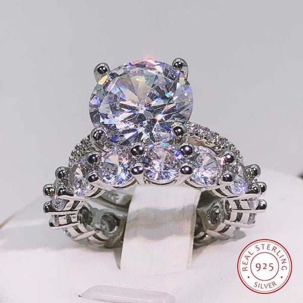 

band rings classic luxury white zircon jewelry 925 sterling silver fill round cut 5a cz wedding crown ring set drop shipping aa230530