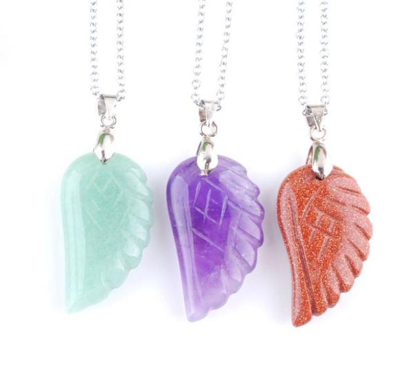 

wojiaer angel wings pendulum pendant chains necklace jewelry natural stone quartz crystal opal tigers eye reiki beads bn3587837776, Silver