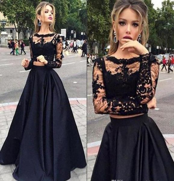 

2019 black two pieces prom dress long a line satin sheer lace bateau neck homecoming evening party dresses robe marriag4532216, Blue;pink