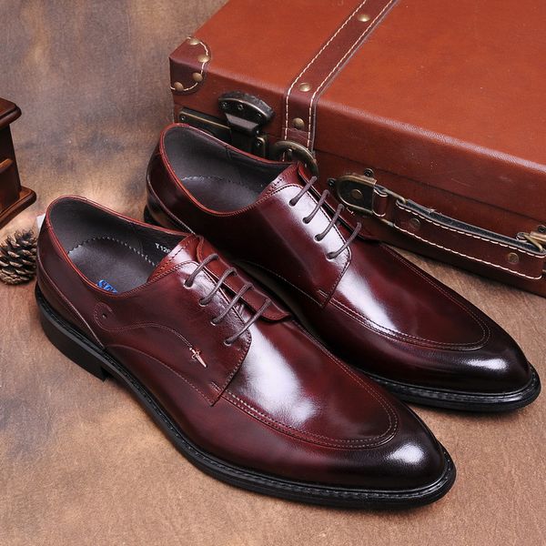 

new style mens shoes formal dress shoes male oxfords men luxury genuine leather office shoes elegant wedding party lace-up shoe, Black