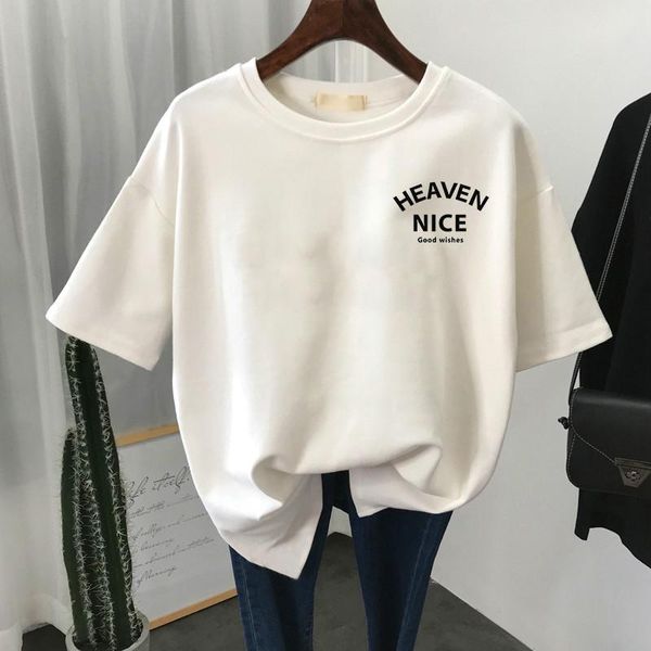 

t-shirt 100% cotton l6xl t shirt plus size tshirt short sleeve summer letter print couple women o neck basic oversized t shirts, Black