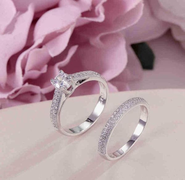 

100 real 925 silver rings for women simple double stackable fine jewelry bridal sets ring wedding engagement accessory 2010067376684, Golden;silver