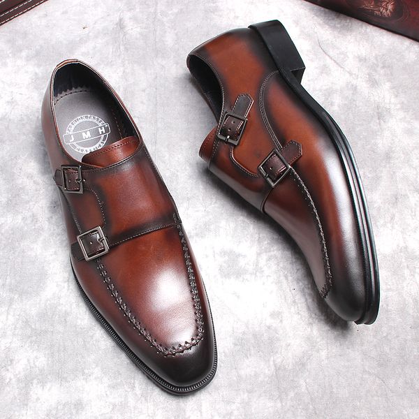

mens genuine leather shoes loafer double monk strap shoes black burgundy elegant tassel oxford shoes simple wedding oxford shoe