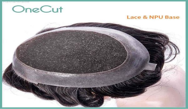 

lace pu base men toupee breathable hu hair replacement system comfortable natural hairline wigs men039s capillary prothis4513942, Black