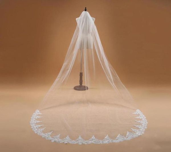 

voile mariage 3m one layer lace edge white ivory cathedral wedding veil long bridal veil wedding accessories veu de noiva cp4670668, Black