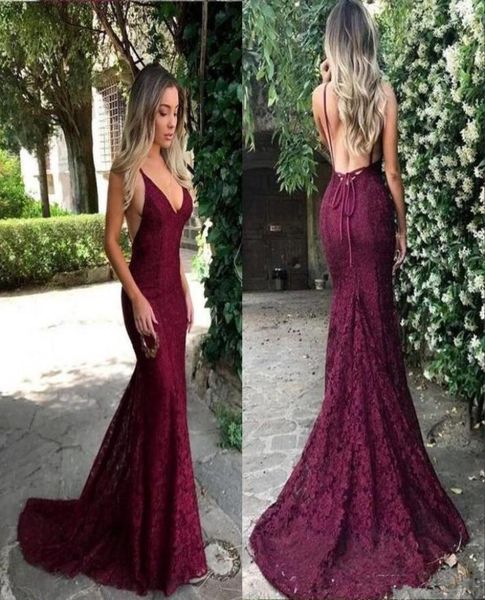 

2020 new burgundy lace mermaid long prom dresses tulle applique backless black girls formal party evening wear gowns 8169014262, Black;red