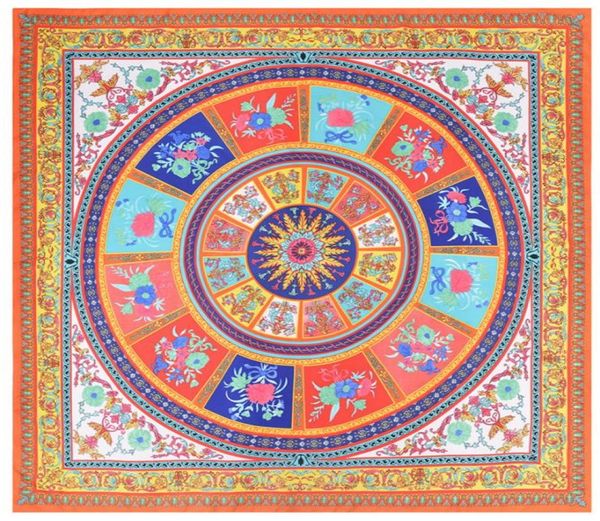 

new twill silk scarf women disc flower printing square scarves fashion wrap female foulard large hijab shawl neckerchief 130130cm3783405, Blue;gray