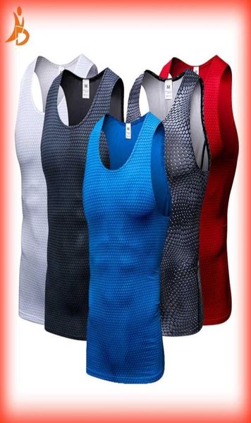 

new 2020 compression fitness tights tank quickly dry sleeveless gym clothing summer workout running vest sports shirt men6062648, Black;blue