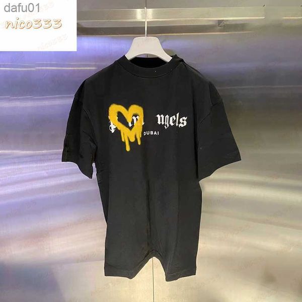 

men's t-shirts 23ss new t shirt men tee black purple heart shaped city spray letter pattern pure cotton white powder green dark blue ye, White;black