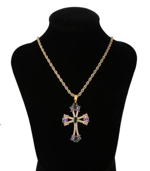 

new designed cross crystal pendant necklace luxurious micro inlays diamonds men women hip hop punk necklaces designer jewelry high3859909, Silver