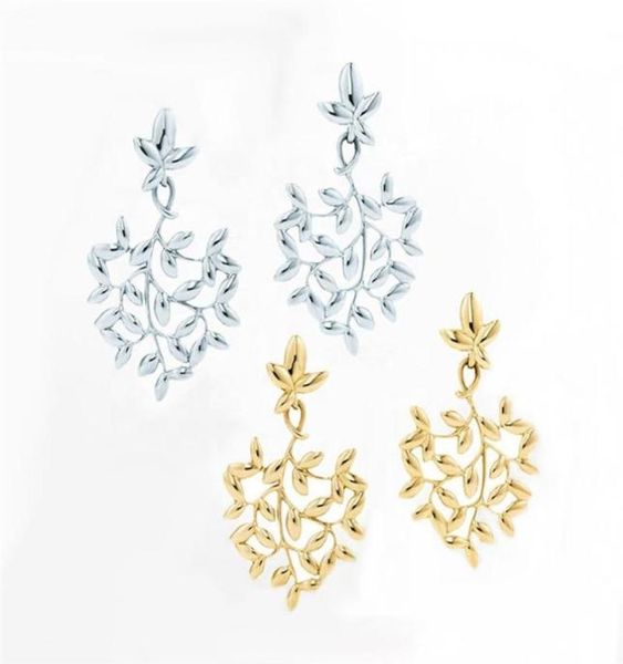 

stud 2021 tif 925 pure silver fashion gold leaf earrings elegant atmospheric earrings classic accessories6342526, Golden;silver
