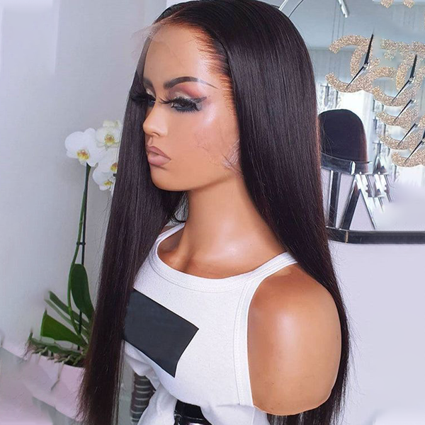 

13x4 straight lace front wig human hair lace wigs pre plucked brazilian straight frontal wigs wig, Black;brown