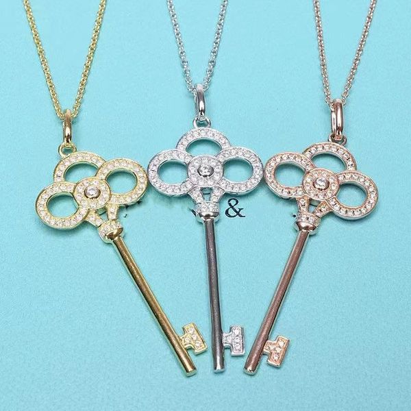 

minimalist tiffanyy jewelry key necklace luxury fashion jewelry necklace party gift for men and women half diamond pendant women's 3.8, Silver