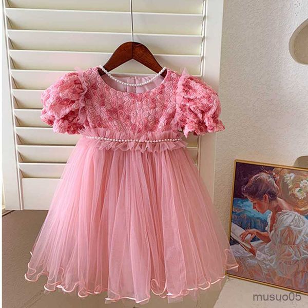 

girl's dresses girls dress ball pearls flowers embroidery birthday princess piano performance party dress show evening clothes, Red;yellow