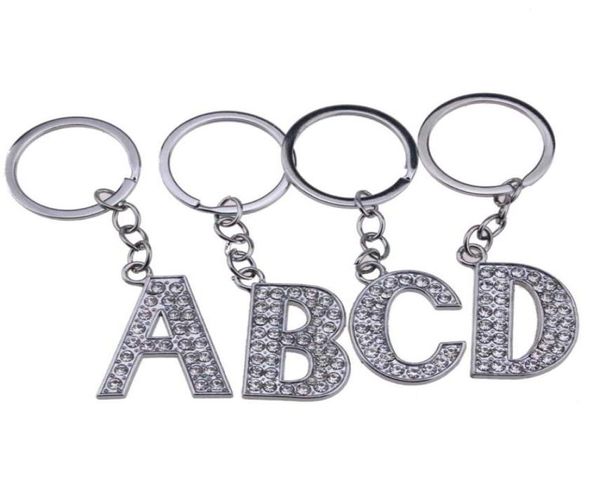 

26pcslot az 32quot alloy alphabet letter keyring full rhinestone key chain diy accessories7761887, Silver