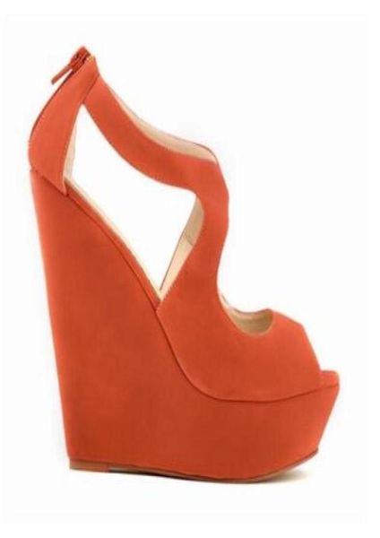

fashion women sandals micro suede soft leather high heels wedge heel platform peep toe summer female sandals zipper plus 37009153799831, Black