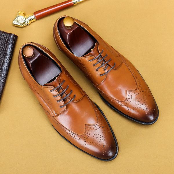 

desai 2022 new men dress handmade shoes genuine leather male oxford italian classic vintage lace-up mens brogue shoes oxford, Black