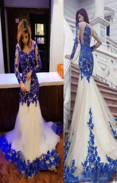 

royal blue lace applique long sleeves evening dresses mermaid sheer neck tulle trumpet gowns for any special occasion6251368, Black;red