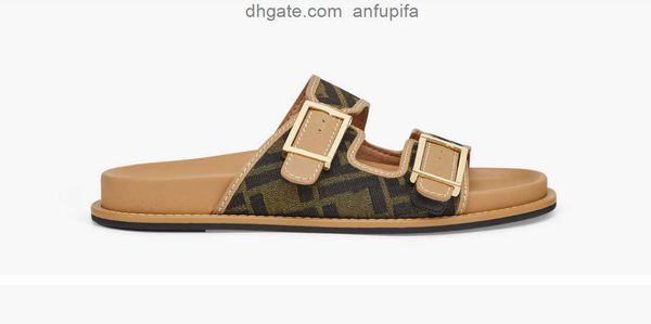 

2023 luxury sandals women slipper men slides leather fendis sandal womens hook loop casual shoes 35-45 with box and dust bag fendy, Black
