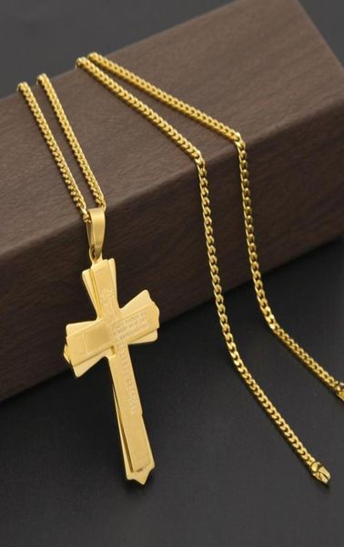 

men cross pendant fashion chain necklaces design filling pieces punk jewelry hip hop golden rock for mens9203047, Silver