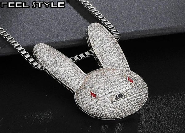 

hip hop iced out cz aaa bling bad bunny cubic zirconia necklaces pendants for men jewelry with chain y1220308y4702326, Silver