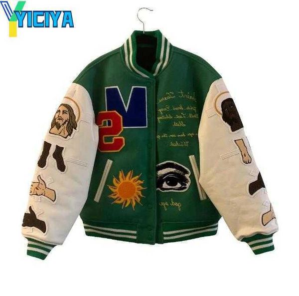 

yiciya men sports jacket brand embroidery baseball streetwear patchwork letter asap rocky harajuku college varsity bomber coat couples y2k c, Black;brown