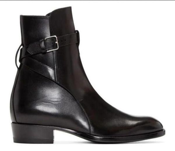 

men wyatt biker boots stacked heel genuine leather anke boot men battle booties plus size 384671738105020901, Black