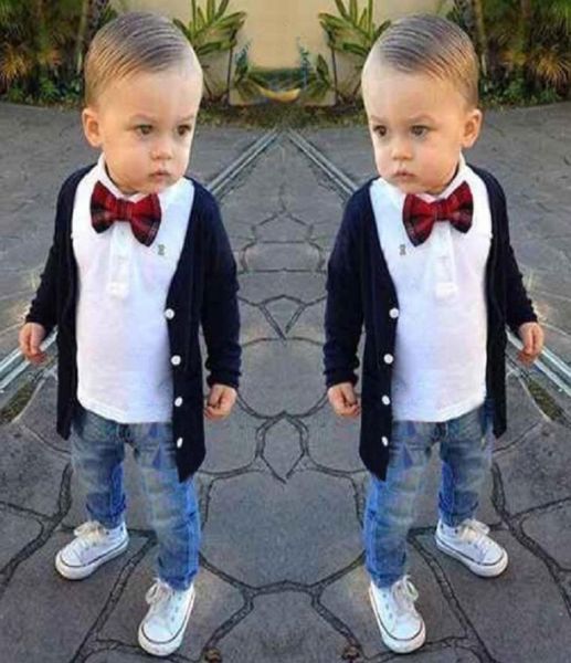 

new autumn children clothing set cardigantshirjeans 3pcs boys clothing set baby suit4720413, White