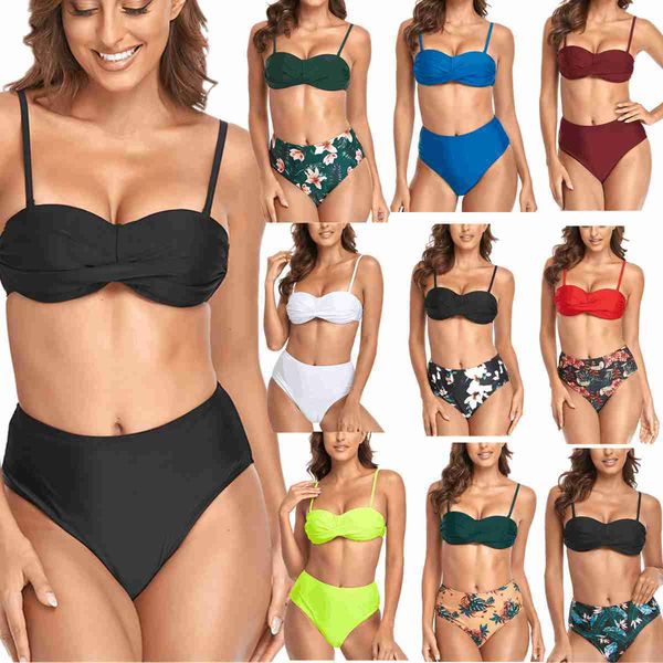 

new women's solid color high waist bikini women's swimwear, White;black