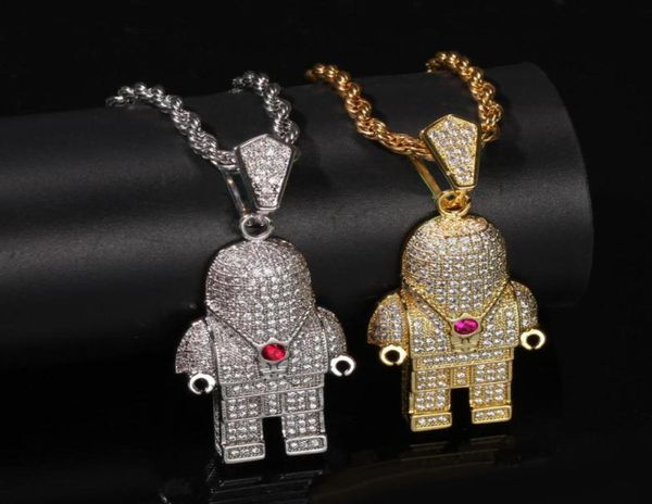 

hip hop full cz stone paved bling ice out astronaut spaceman pendants necklace for men rapper jewelry 24quot4750408, Silver