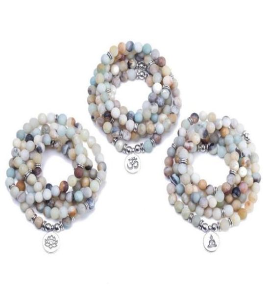 

jln yoga 108 malas buddhism bracelet fashion life tree lotus om buddha charm amazonite beads yoga meditation multi layer bracelet2778123, Black