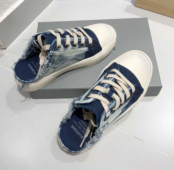 

new spring and summer new denim round head thick bottom increase fashion leisure comfortable versatile one step step half tug girl, Black