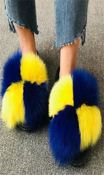 

kidschildren039s raccoon fur slides woman real fox fur slippers female plush flip flops women039s fluffy furry sandals home70692952928924, Black
