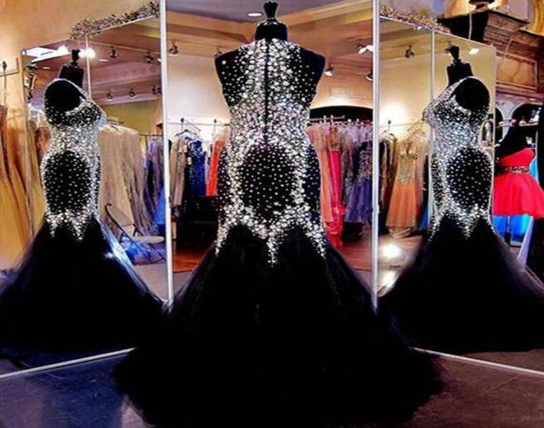 

real po 2021 dubai mermaid prom dresses round neck sleeveless crystal long zipper sweep train formal evening dress vestido de f4746509, Black