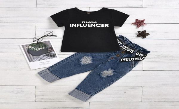

2020 summer toddler baby kids girl clothes tshirt denim pants jeans outfits 2pcsset clothes6418212, White