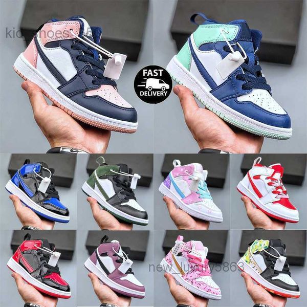 

new childrens trainers sneakers infants toddler kids 1s mid basketball shoes kid athletic shoes, Black