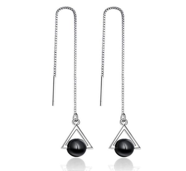 

100 925 sterling silver fashion black rhinestone triangle ladies039long tassels drop earrings jewelry women gift whole dan7805547