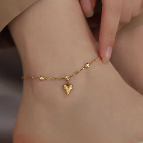 

anklets chic gold color heart cz anklet female summer fashion simple foot jewelry personality titanium steel anklet bracelets for women aa23, Red;blue