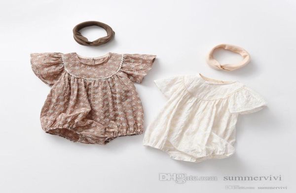 

infant kids lace hollow floral embroidery rompers newborn girls falbala fly sleeve jumpsuits summer baby soft climb clothing q47447683176, Blue