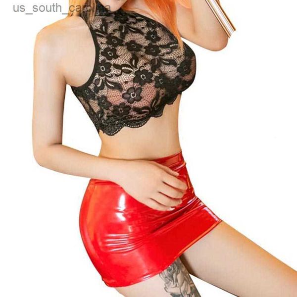 

skirts red pvc leather micro mini skirt shiny wet look ultra short fitted hipster skirt clubwear l230522, Black