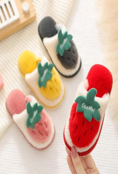 

winter strawberry slippers kids toddler girl flip flop baby boys fur slides cotton indoor shoes warm fluffy house children slipp h9268086, Black