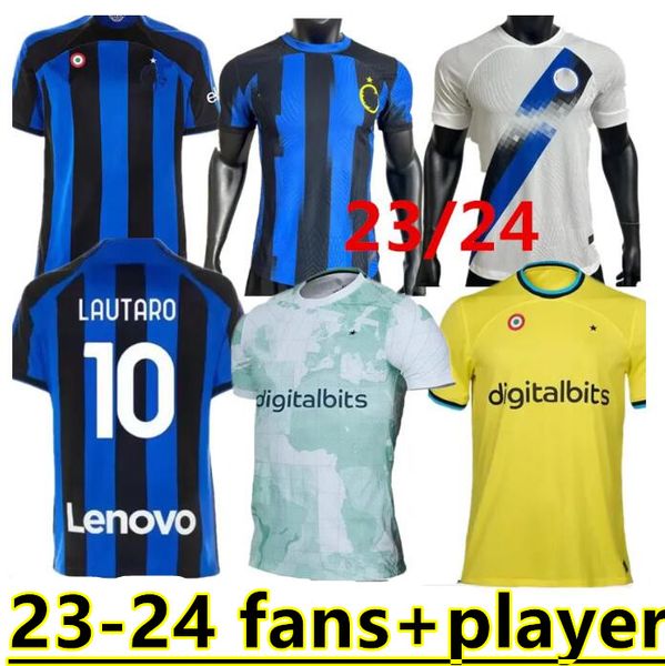 

2023 player version lukaku soccer jersey barella inters dzeko milans lautaro vidal j. correa 22 23 football shirt calhanoglu gagliardini men, Black;yellow
