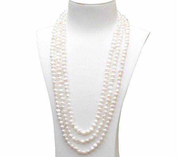 

handmade long 200cm natural 78mm white baroque freshwater pearl necklace sweater chain222s5028014, Silver