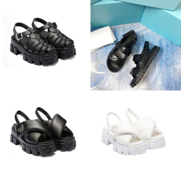 

luxurys shoes slipper fashion women foam rubber sandals prad platform sandal soft leather sole summer outdoors triangle womens beach shoes, Black