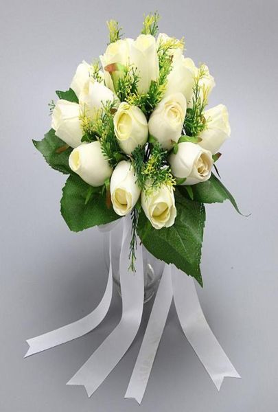 

white pink blue ivory romantic artificial silk rose table decoration flower with leaf berry pearl bridal wedding bouquet7361959