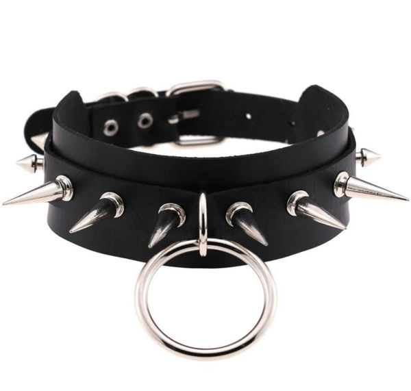 

big oround punk rock gothic chokers women men leather silver spike rivet stud collar choker necklace statement jewelry bijoux2403146, Golden;silver