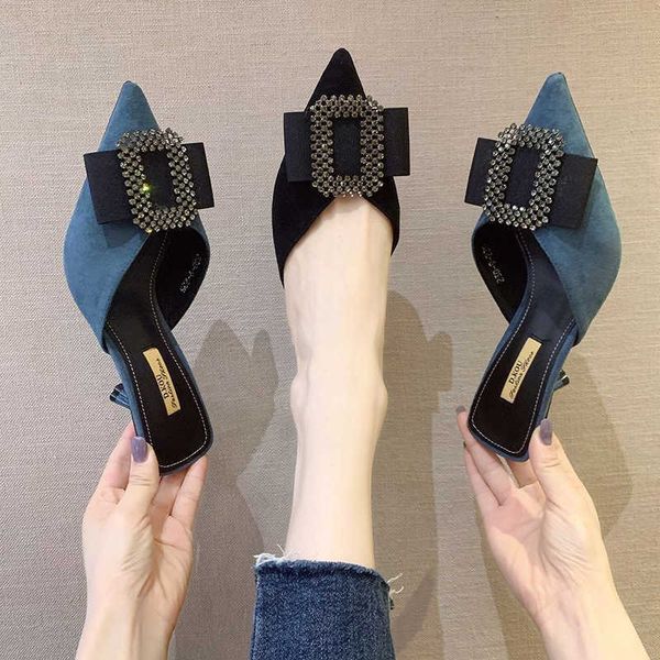 

sandals female shoes cover toe butterfly-knot mules for women slippers casual square heel loafers slides med new luxury pointed 230417, Black