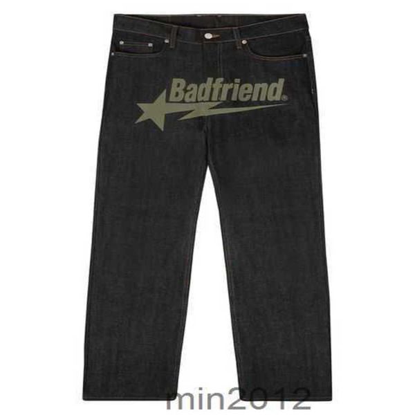 

mens y2k jeans badfriend hip hop letter printed black pants men women fashion casual rock wide foot baggy trouser wj60, Blue