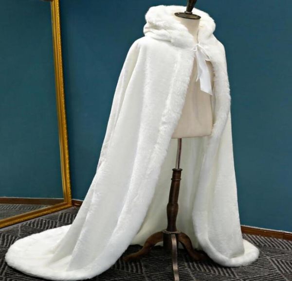 

winter war faux fur bridal cloak warm wraps hooded trim floor length perfect abaya jacket for wedding cape long cloak2078878, White