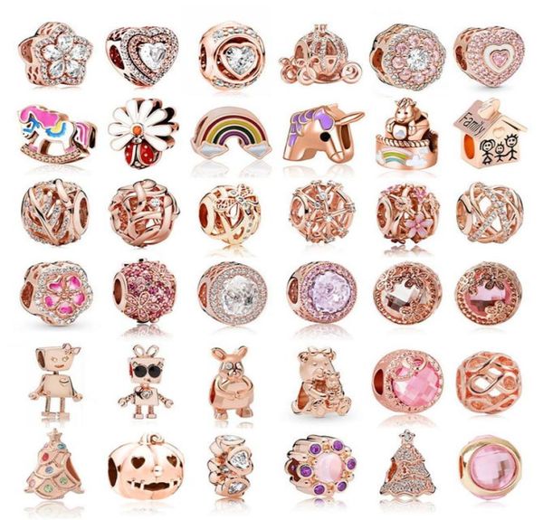 

new popular 925 sterling silver rose gold ladybug rainbow unicorn robot big hole beads for original pandora charm bracelet diy wom9143232, Bronze;silver